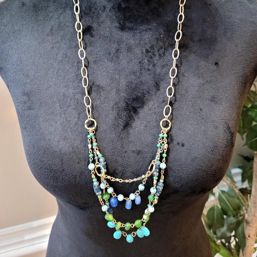 Womens Multicolor Multiple Beaded Link Chain Neck… - image 1